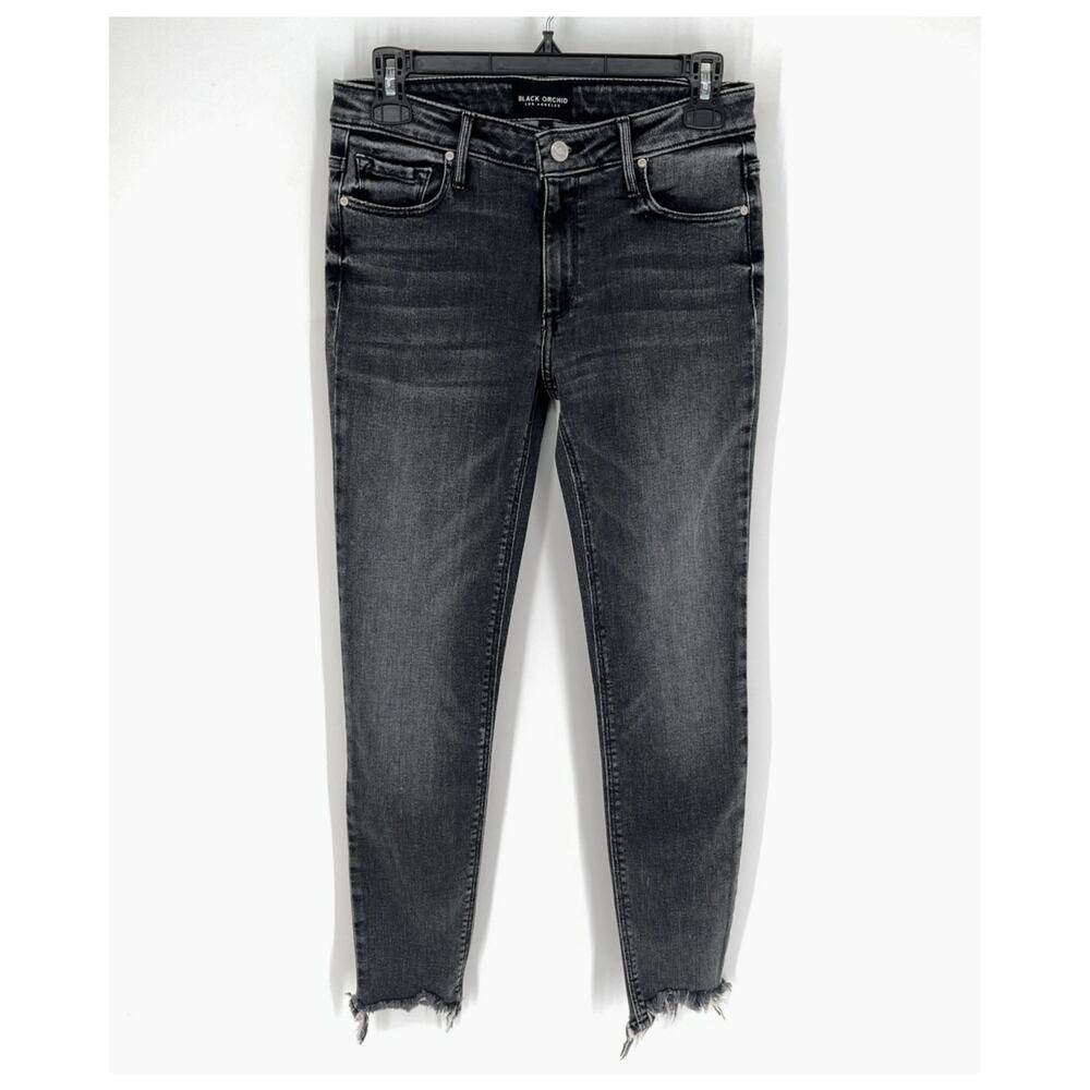 Black Orchid Denim NEW Luxury Soft Jude Mid Rise Crop Jeans 26 Black Chewed Hem